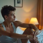 Runner stretching on their bed in early morning light, framed by soft natural and indoor lighting, preparing for a new day.